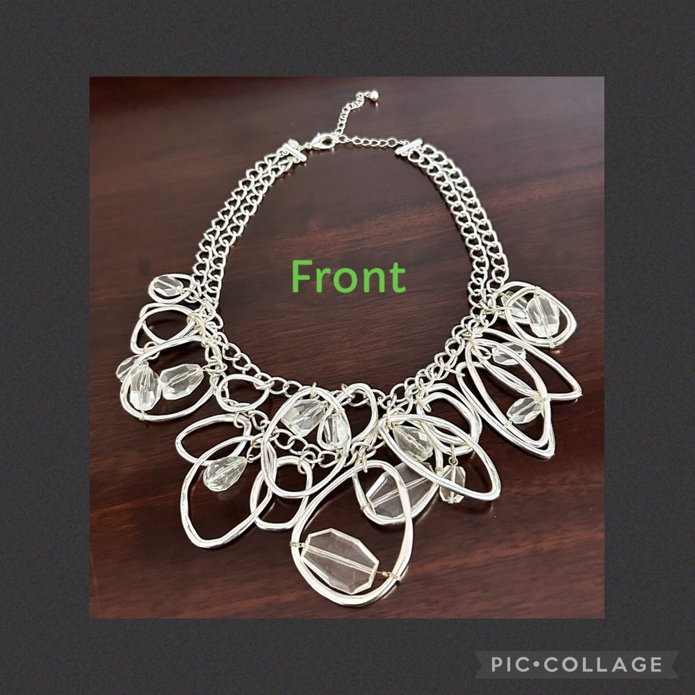 Silver Chain Statement Necklace with Crystal Accents